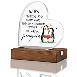 When Penguins Find Their Mate They Stay Together Forever、彼へのバレンタインギフト、記念日カップルギフト両方に かわいいキュービクルデスクアクセサリー アクリル ホームオフィス サイン プラーク XA418