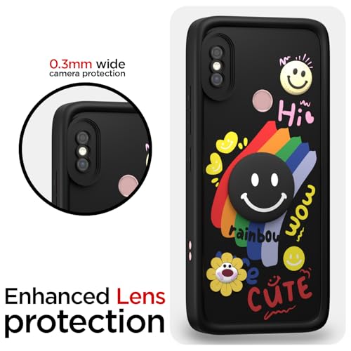 Image of Pikkme Back Cover for Redmi Note 5 Pro | Soft Silicone| Cute Rainbow Smile & 3D Cartoon Flower Design | Shockproof Raised Camera Protection Bumper Case (Black)