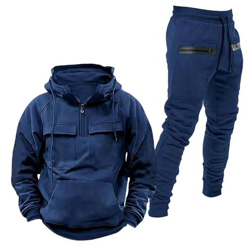 Qixiu Herren Trainingsanzug, Aeroready Hose, Track Suit, Basics Kleidung, Trainingsanzug PSG, Jogging Set, Sweatjacke, Karojacke, Jogginganzug L, Dunkelblau