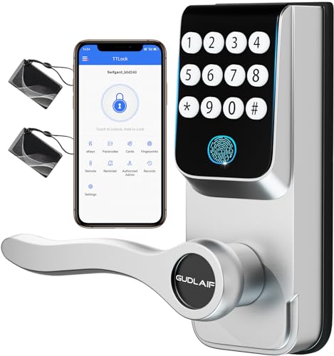 Keyless Entry Door Lock with Handle, 5-in-1 Smart Door Lock with Keypads, Digital Smart Locks for Front Door, Fingerprint Door Locks Support WiFi & APP Control, Biometric Door Lock for Home, Office