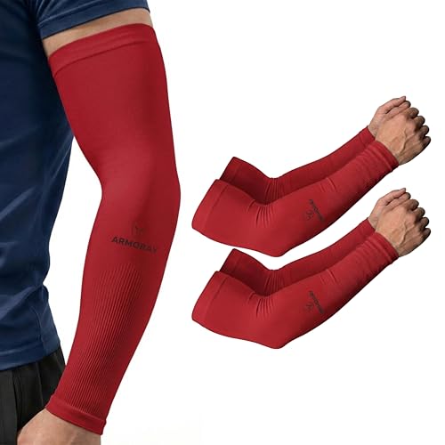 Image of ARMORAY Arm Sleeves for Men or Women - Compression Warmers to Cover Tattoo - for Basketball Golf Running Football Cycling or Sun Protection