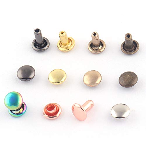 6mm Rainbow Double Cap Rivets,Metal Button Round Jewelry Rapid Rivet,Rivet Studs for Purse Bags Handbags Shoes Jeans Belts Leather Craft DIY (Rose Gold 100pcs)
