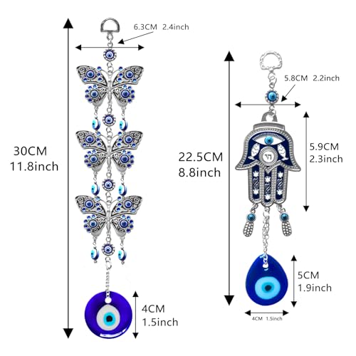 Turkish Blue Evil Eye Hamsa Hand Car Wall Hanging Decoration Ornament (Butterfly+hamsa), 26cm*10cm - Image 2