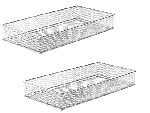 Image of YBM HOME Silver Mesh Drawer Cabinet and or Shelf Organizer Bins, School Supply Holder Office Desktop Organizer Basket (2, 6x12x2 Inch)