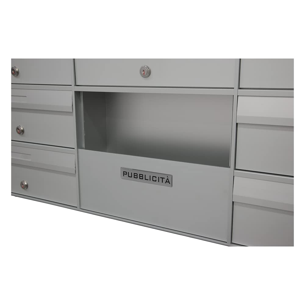 Cassette Postali per esterno 10 posti più portapubblicità Argento Acciaio Inox e Alluminio