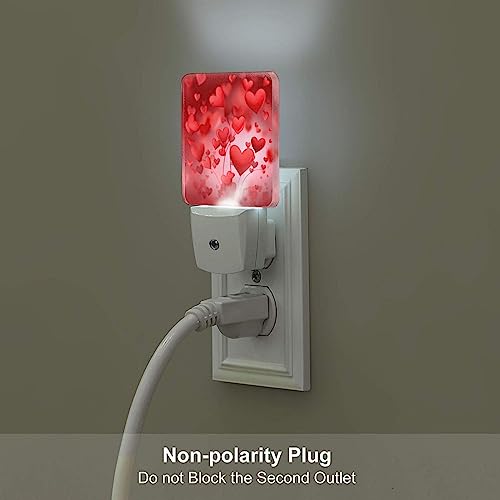 Image of Dewoofly Valentine's Day Heart Night Light Set of 2 Auto Sensor LED Dusk-to-Dawn Nightlights Plug-in Sensor Lamp for Bedroom Bathroom Kitchen Hallway Stairs Decorative