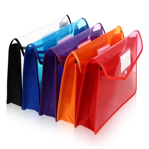 TIDTALEO 5個加厚透明素材ボタン留めファイルフォルダー色 レター書類収納ポケット付 軽量持ち運び便利 整理用重要書類オーガナイザー