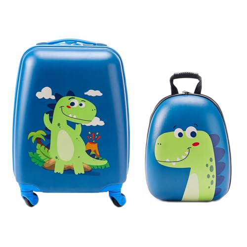Kids' Luggage Set with Backpack,16IN Carry Rolling Suitcase Trolley Case Set Perfect for Travel Girls Boys(Dinosaur)
