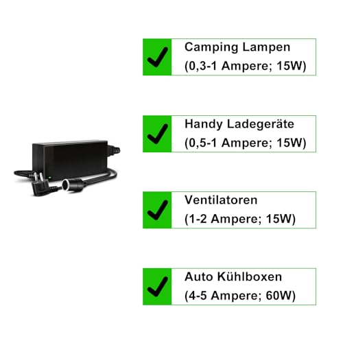 Adapter zigarettenanzünder Steckdose, Spannungswandler 230V auf 12V, 230V auf 12V, 12V/5A 60W, Adapter für Kühlbox.KFZ Netzadapter