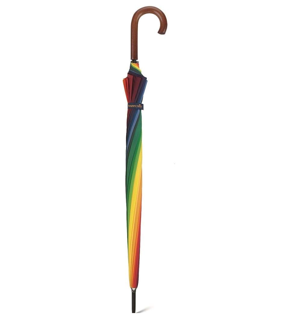 Paraguas Largo XXL para Dos Personas – Arco en Cielo – Happy Rain – Paraguas Largo con caña, 130 cm de diámetro, Muy Resistente, 16 Varillas, Multicolor