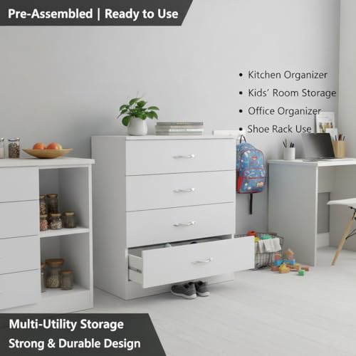 Image of Alpine Willow Engineered Wood Chest of Drawers for & Office|Filing Cabinet for Home /Office|Storage cabinets|4 Tier Drawers|Multipurpose Organiser for Bedroom,Hallway,Living Room (Frosty White)