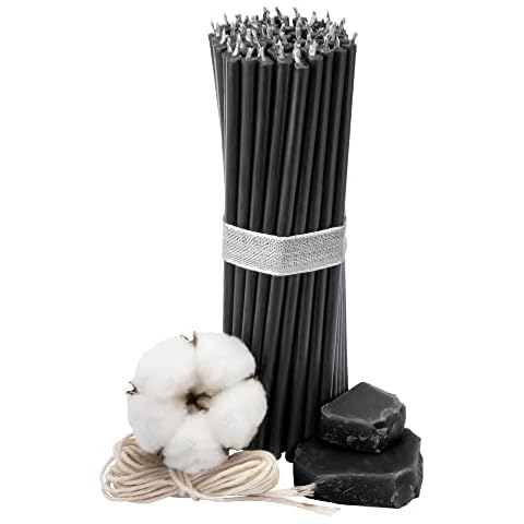 Diveevo 50 Pieces Black Thin Beeswax Candles Dyed Ritual Candles Premium Quality Length 160 mm Diameter 5 mm Cover