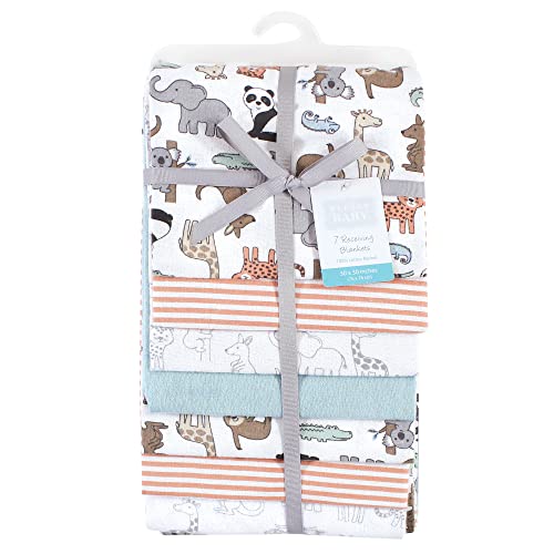 Image of Hudson Baby Unisex Baby Cotton Flannel Receiving Blankets Bundle, Zoo Animals, One Size