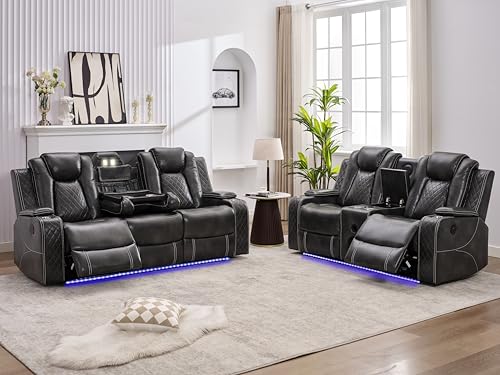 Power Recliner Sofa Set with Bass Speaker and Wireless Charger