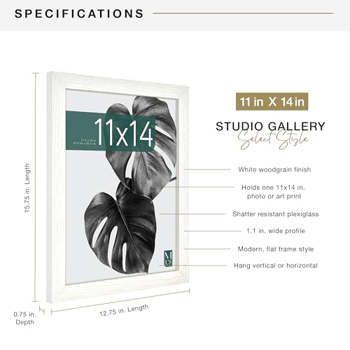 MCS Studio Gallery 11x14 Picture Frame White Woodgrain, Rectangle Photo Frame for Photos, Posters & Art Prints (1-Pack)
