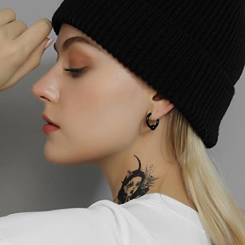 Mens Hoop Earrings With Balls,Surgical Steel Black Circle Beads Ball Hoop Earrings Cartilage Huggie Hinged Biker Hoop Earrings For Men Women,Hypoallergenic For Sensitive Ears #TOP6