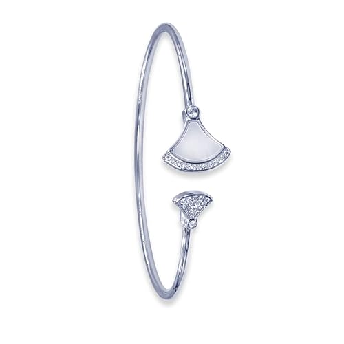 925 Sterling Silver Mother Of Pearl Stone Bangle For Women