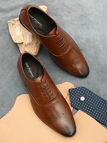 Image of San Frissco mens Ak 1033 San Frissco Men's Formal Shoes Textured Solid Lace Up Oxfords Office Wear Footwear Soft Cushioned Footbed with TPR Sole Lightweight, Flexible, Durable and Stylish for Wedding and Parties - 8 (Black)