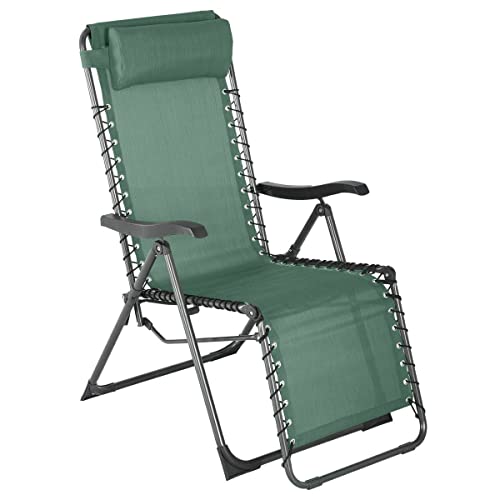 Hespéride - Fauteuil Relax de Jardin Pliable Silos Vert Olive Anti-Rouille 5 Positions Coussin Repose-tête Chaise Longue pour Terrasse, Balcon