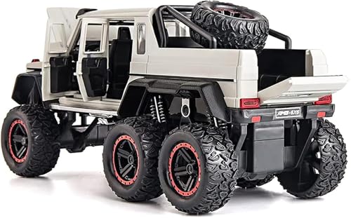 Image of 1:22 AMG 6x6 Diecast Metal Toy Car Model for Kids Pull Back Action Openable Doors with Light & Sound Features Durable Alloy Vehicle Collectible & Giftable (White)