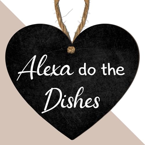 Funny "Alexa, Do the Dishes" Kitchen Plaque – Humorous Heart-Shaped MDF Wall Hanging Sign with Rustic Twine – Gift for Tech Lovers, Friends, and Family – Quirky Kitchen Decor with Modern Charm - Image 4