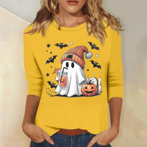Halloween Shirts for Women 3/4 Sleeve Plus Size Crewneck Loose Fit Cute T Shirt Halloween Costumes for Women 2025