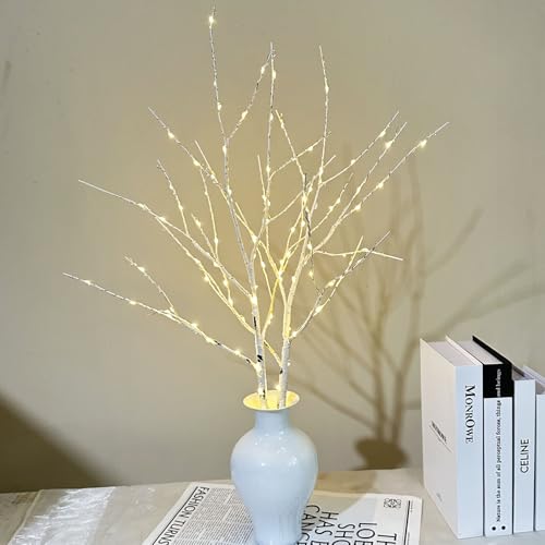 EMINGSKY Lighted Branches, 2 Pack White Birch Lighted Twig Branches for Vase, LED...