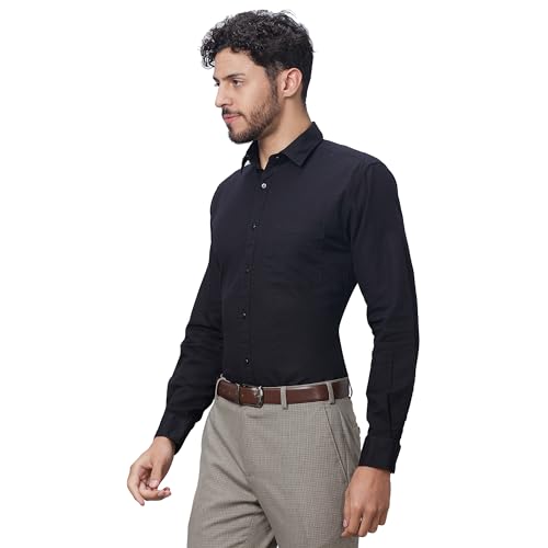 Image of Raymond Men Slim Fit Solid Pattern Linen Cotton Blend Regular Collar Full Sleeve Casual Shirt