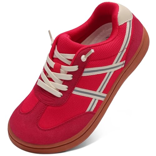 LeIsfIt Women's Wide Barefoot Walking Shoes Slip-on Casual Tennis Shoes Non-Slip Zero Drop Comfort Sneakers Red Size 11