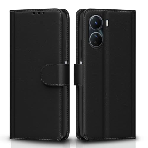 Image of Pikkme Vivo Y16 Flip Case Leather Finish | Inside TPU with Card Pockets | Wallet Stand and Shock Proof | Magnetic Closing | Complete Protection Flip Cover (Black)