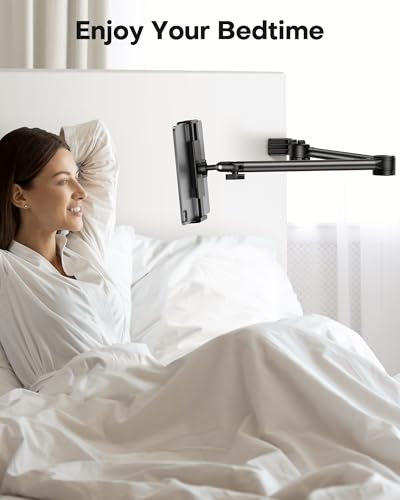 OMOTON Tablet Halterung Bett, 360° Drehbarer Tablet Ständer, Verstellbarer Tablet Halterung Tisch, Handy Ständer mit Solide Metallarm für alle iPhone/iPad/iPad Pro/Tablets unter 11 Zoll