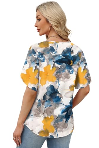 Image of WIHOLL Womens Summer Tops Short Petal Sleeve Shirts Fashion V Neck Womens Clothing