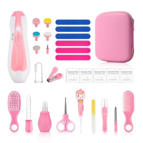 Image of Qunlions life Baby Grooming Kit, Infant Safety Care Set with Hair Brush Comb Nail Clipper Nasal Aspirator,Baby Essentials Kit for Newborn Girls Boys, Pink-24- in-1