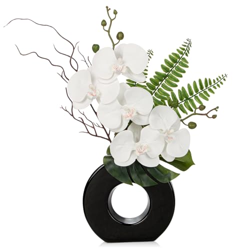 Kunstpflanze Orchideen mit Keramik Donut Vase Künstliche Deko Blumen...