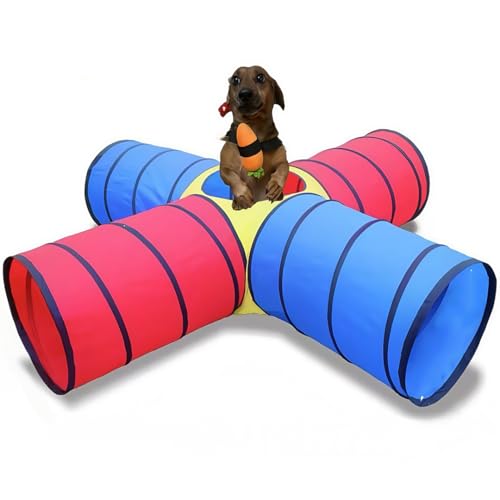 Dog Agility Tunnel for Small & Medium Dogs and Puppies Durable Oxford Fabric Pop-Up Exercise & Training Toy for Indoor Outdoor Play Interactive Pet Tunnel with Storage Bag