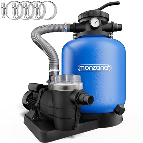 MONZANA® Sistema de filtro de arena 13.200 L/h hasta 58.000L con Pre Filtro y Deposito XXL 30L Depuradora Accesorios