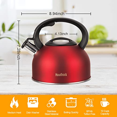 Tea Kettle, 2.5 Liter Loud Stovetop Whistling Teakettle With Cool Grip Ergonomic Handle Food Grade Stainless Steel Teapot For Tea, Coffee, Milk Red #TOP1