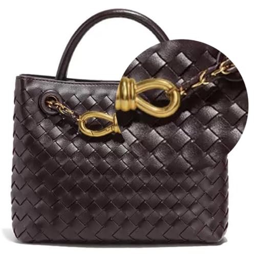 Genuine Leather Women's Top-handle Handbags Fashion Ladies Handbags Shoulder Bag Purse Woven Tote Bag for Women Clutch Bag (Black brown)