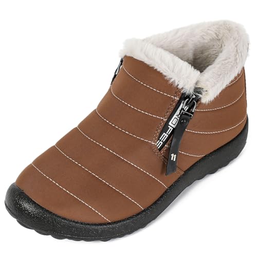 Hxlber Brown Ankle Boots for Women,Warm Fur Lining Comfortable Lightweight Non Slip,Womens Winter Snow Boots for Indoor Outdoor Size 5