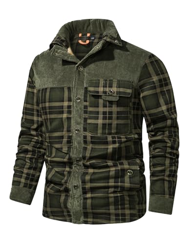 Eisctnd Men's Sherpa Lined Flannel Jacket Outdoor Long Sleeve Plaid Fleece Shirt Warm Casual Button Down Coat2