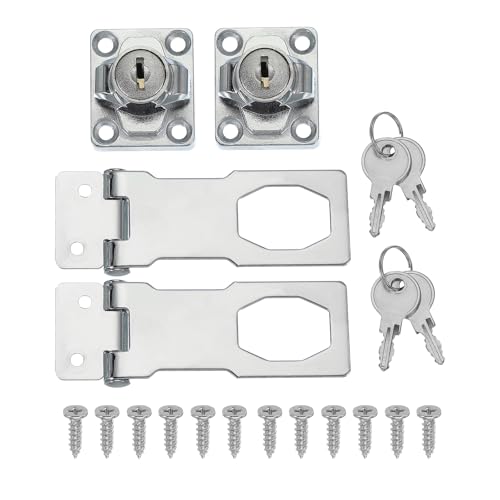 Image of MECCANIXITY Twist Knob Keyed Hasp Locks Safety Packlock Clasp Hasp Latches with Keys & Screws 3 Inch for Window Barn Drawer Cabinet Garage Small Doors (Pack of 2, Silver)