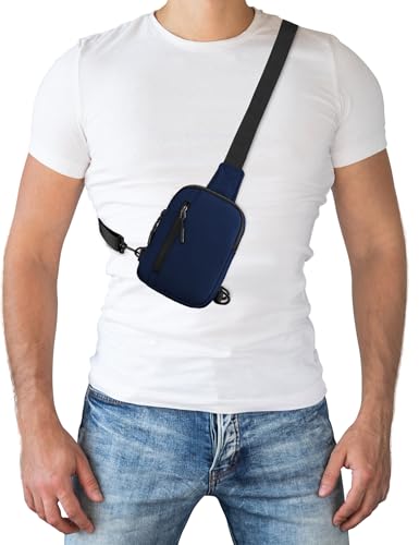 Image of Peicees Mens Mini Sling Bag Chest Bag Shoulder Bag Women Crossbody Bag Phone Holder with Reversible Strap and Dual Pocket