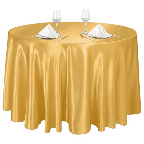Nappe ronde de mariage jaune 275cm dissimule pieds table - 2
