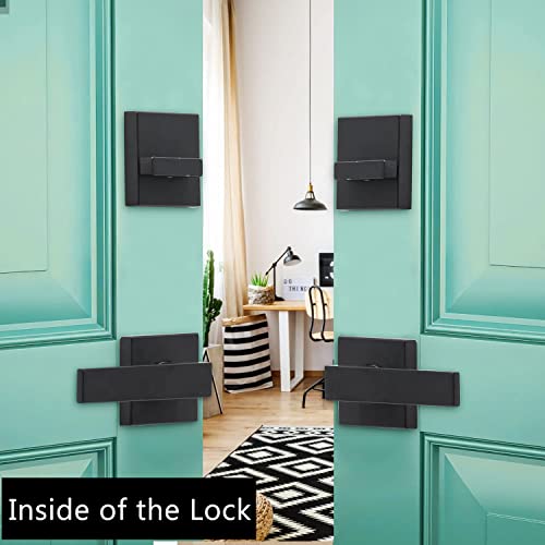 Natsukage Front Door Handle Double Door Lock Set Entrance Handle Set With Dummy Heavy-Duty Adjustable Handle Sets With Deadbolt And Lever Handle Matte Black #TOP1