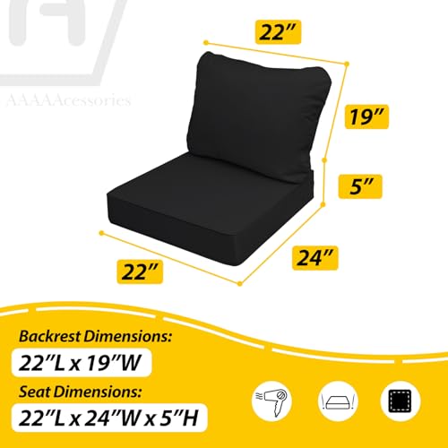 Image of AAAAAcessories Outdoor Seat Cushions for Chairs, Fade-Resistant, Waterproof Patio Furniture Replacement Cushions, 22 inch x 24 inch x 5 inch + 22 inch x 19 inch, Charcoal Black