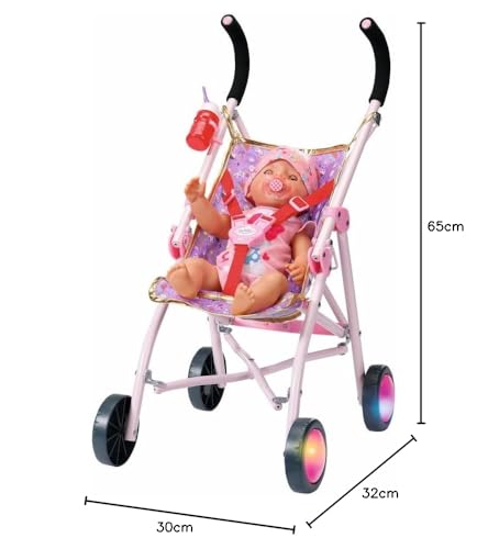 BABY born Happy Birthday Deluxe Buggy, zusammenklappbarer Puppenwagen mit blinkenden Rädern, 829950 Zapf Creation