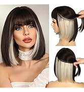 SAPPHIREWIGS Short Bob Wig with Bangs,Straight Bob Wigs for Women Brown Highlight Blonde Hair,Nat...