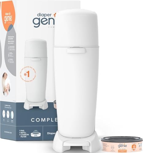 Complete Diaper Pail (White) – Includes 1 Refill (Holds 270 Newborn Diapers) & 1 Carbon Filter