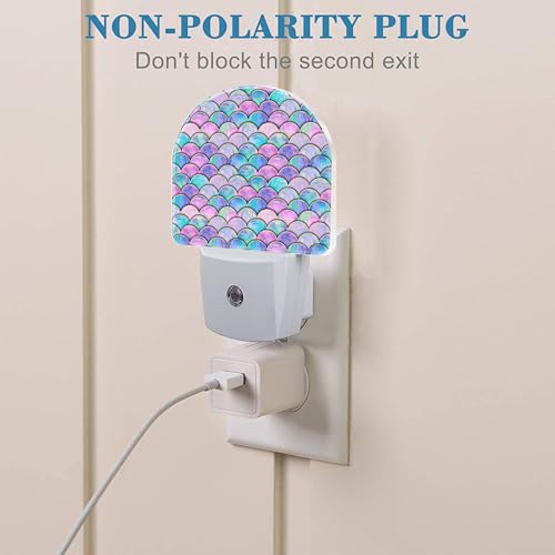Image of Night Light for Kids Girls Boys, Watercolor Mermaid Fish Scale Wave LED Night Light Plug into Wall with Dusk to Dawn Sensor for Room Decor, Hallway, Kitchen, Bathroom, Nursery, Stairs
