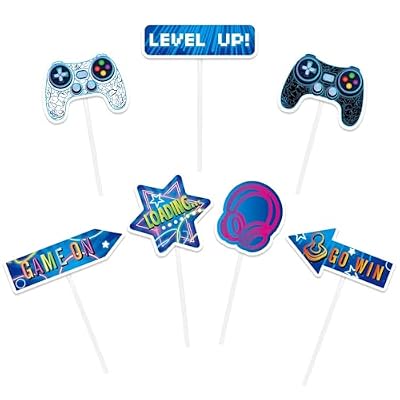 WERNNSAI 35 PCS Video Game Cupcake Toppers Gamer Party Decor